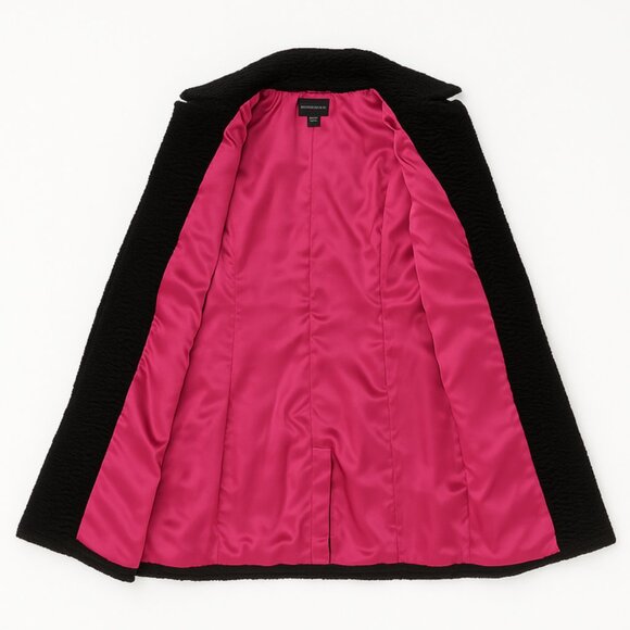 WHBM Faux Fur Coat Black w/ Hot Pink Lining - Medium - Picture 4 of 6